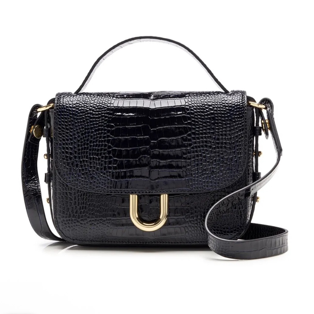 Dark Navy Crocodile-Embossed Two Way Harper Bag